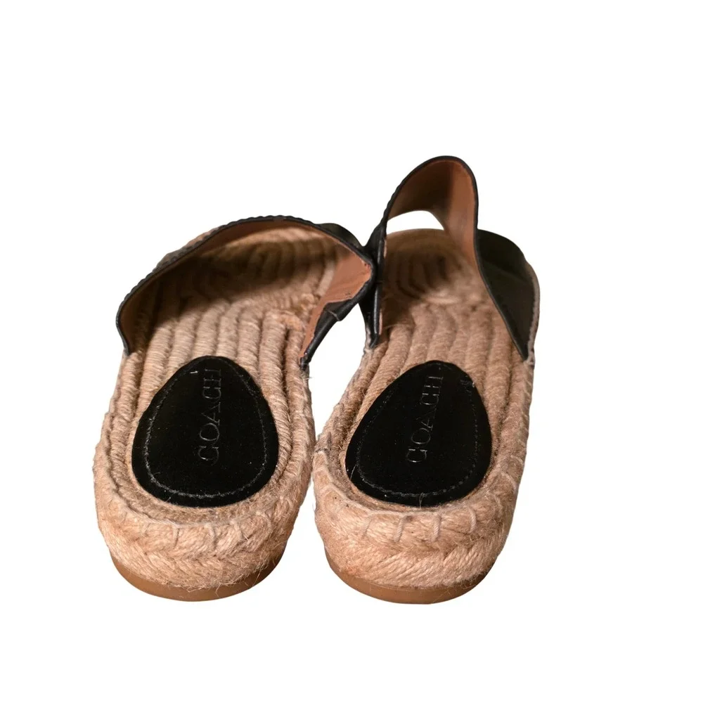 Coach Claudia Black Leather Espadrille Slide Sandals A01973 Womens 7.5B